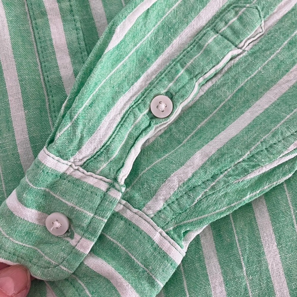 Aerie Mint Green Striped Linen Blend Shirt runs large - Picture 10 of 10